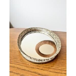 Vintage Brass Floral Filigree Mirrored Vanity Tray: Art Nouveau Organizer